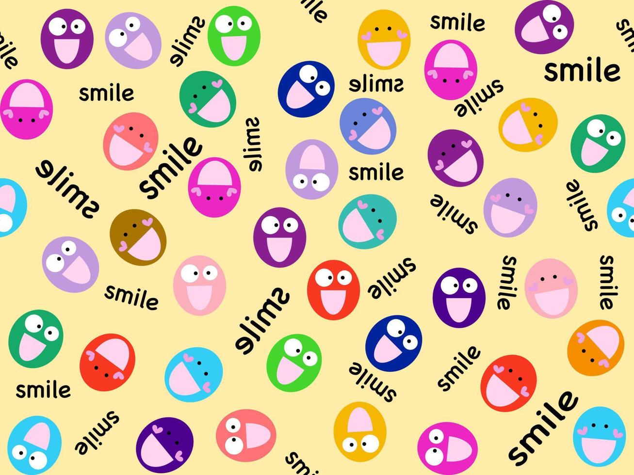 Seamless pattern smiley face cartoon character on yellow background. vector