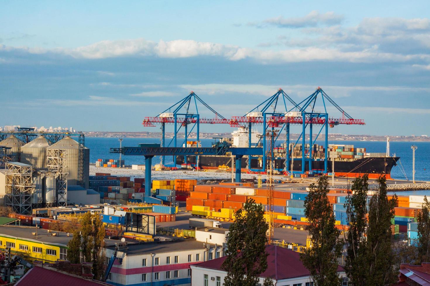 Big cargo terminal in sea port photo