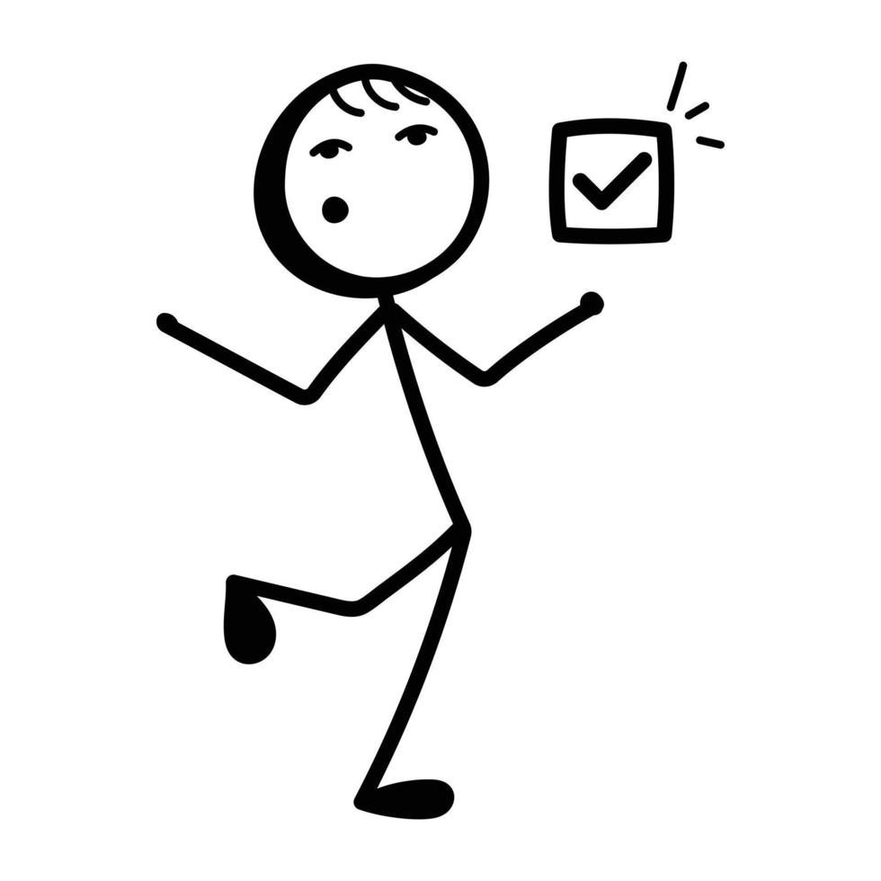 Stick figure with reports, hand drawn icon of data manager vector