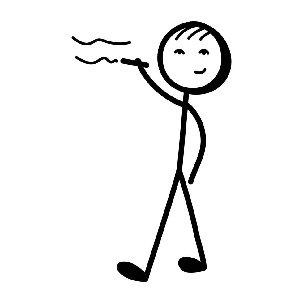 figura de palo fumando icono dibujado a mano de frío vector