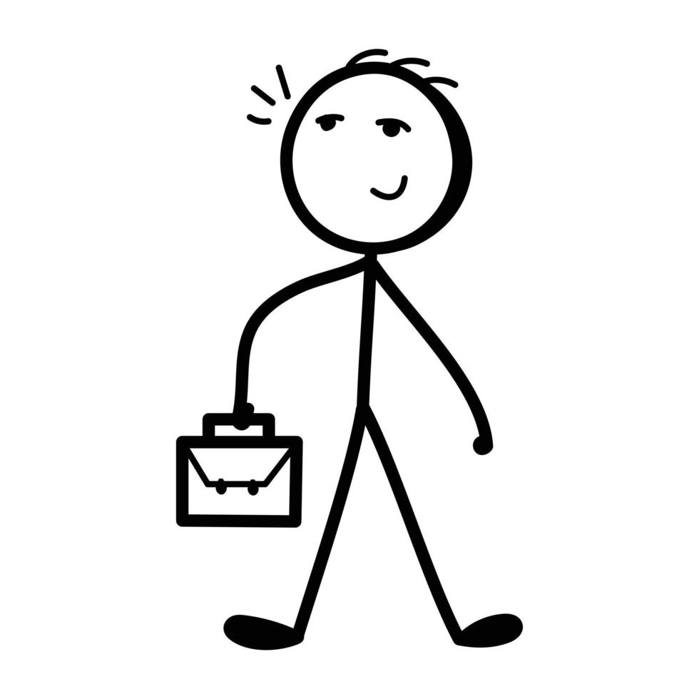 Stick figure with briefcase, hand drawn icon of businessman vector