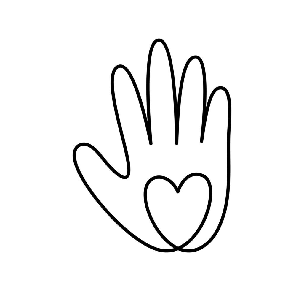 Stop war in Ukraine. Hand drawn monoline hand with heart Encourage donate logo. Concept idea of donation and help icon. Protection from Russian invaders vector