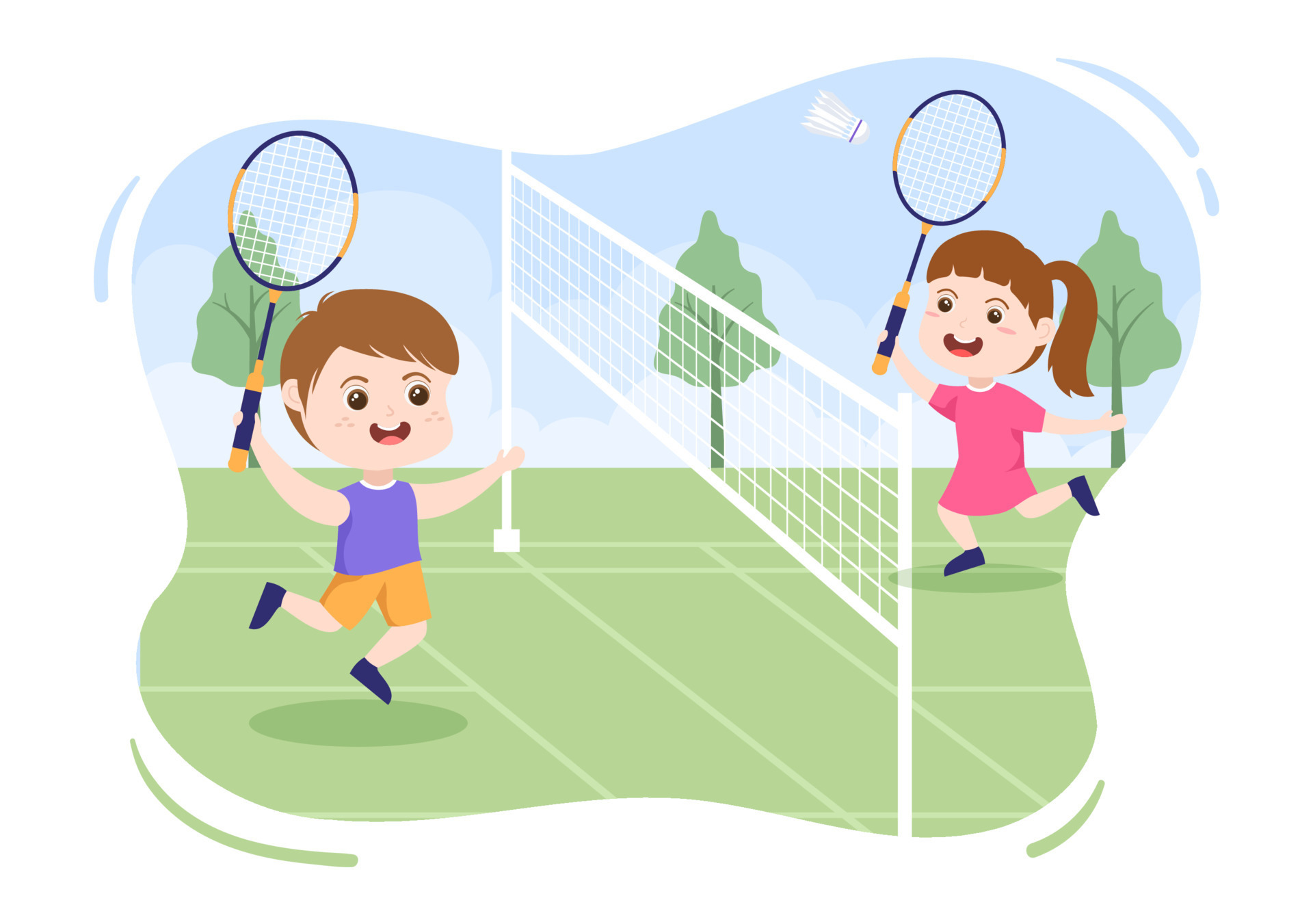 Badminton Player with Shuttle on Court in Flat Style Cartoon Illustration.  Happy Playing Sport Game and Leisure Design 7569867 Vector Art at Vecteezy