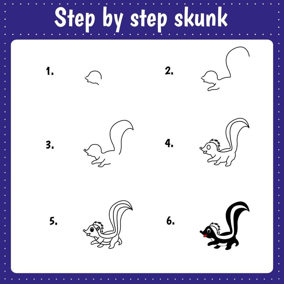 skunk step by step drawing vector