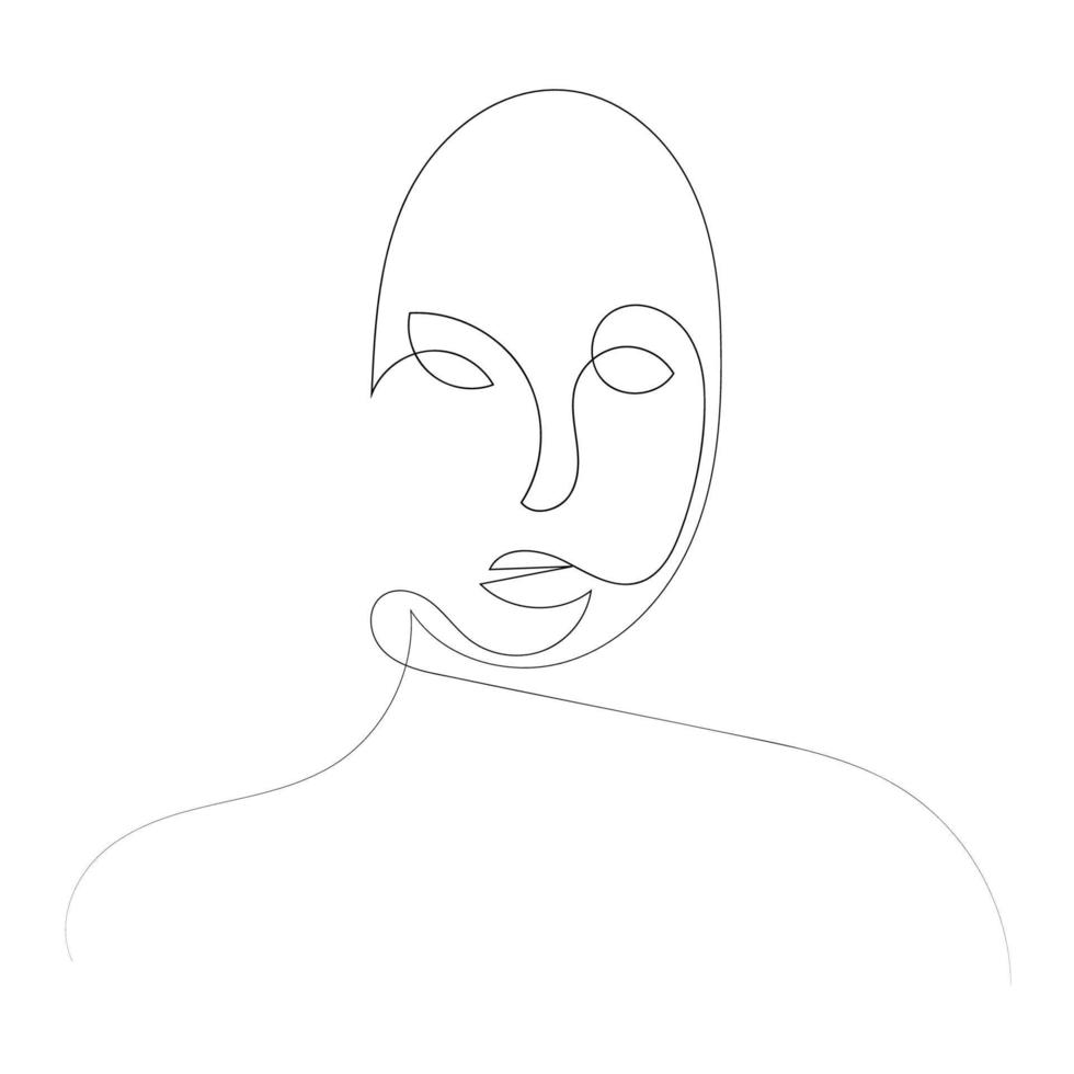 Continuous line art abstract face. vector