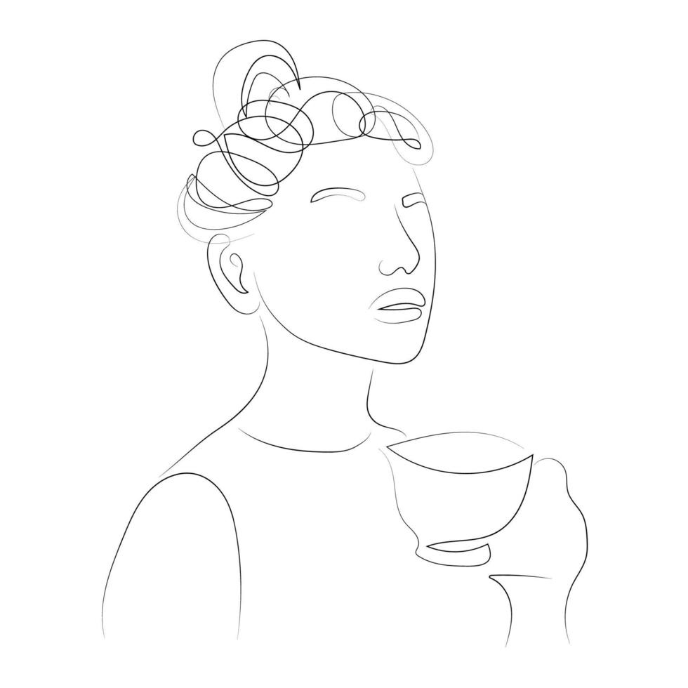 Women's face in one line art style vector