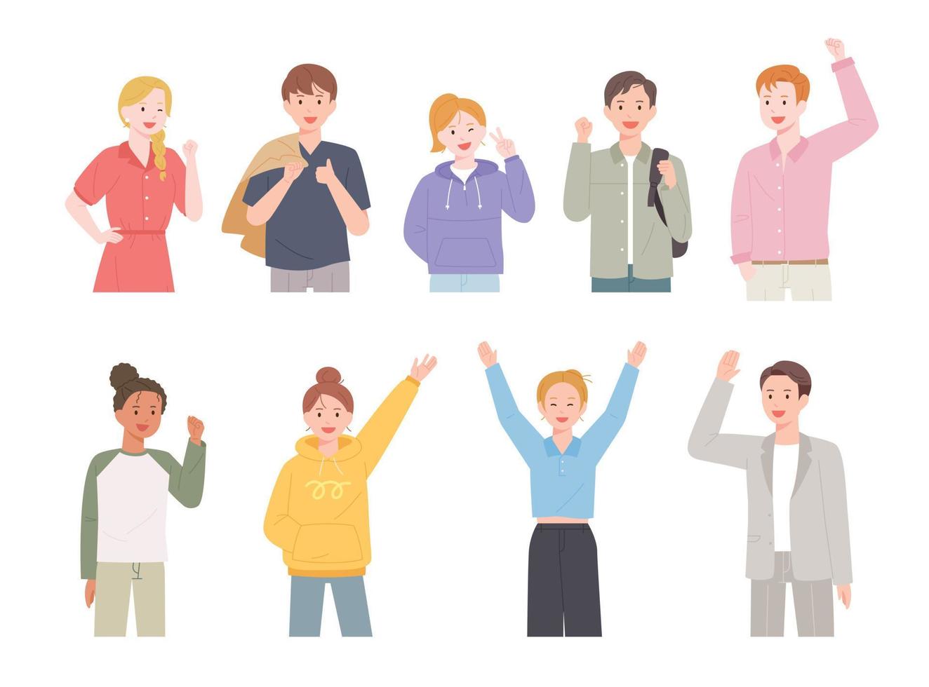 People of different races and styles making positive gestures. vector