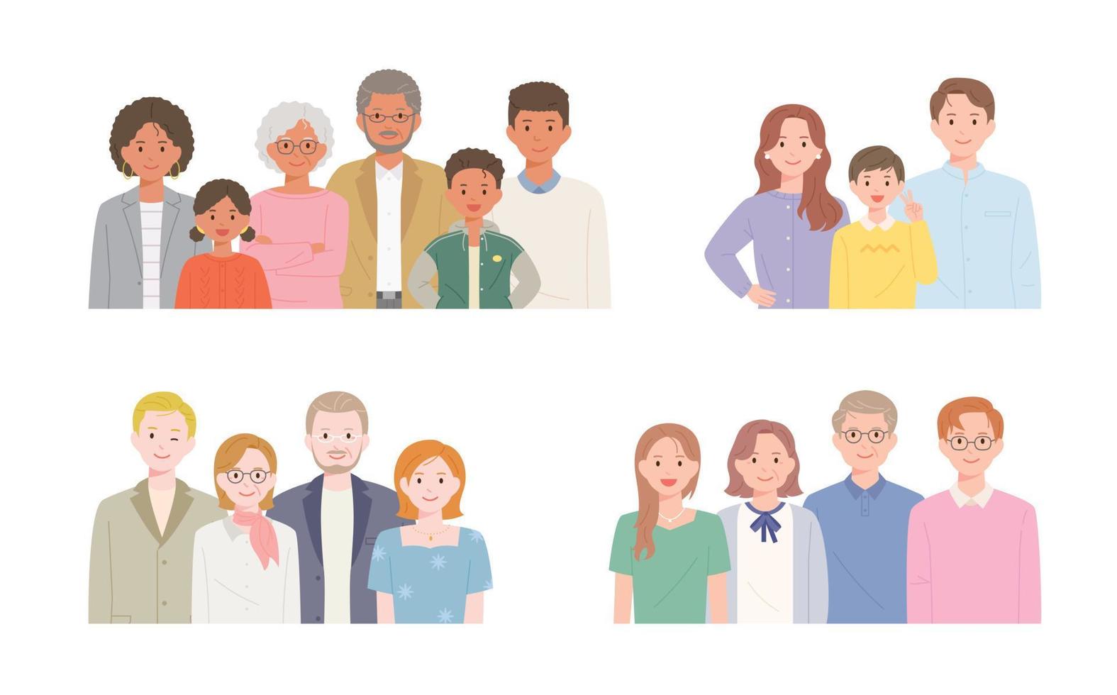 familias felices. varias generaciones se reúnen y sonríen. vector