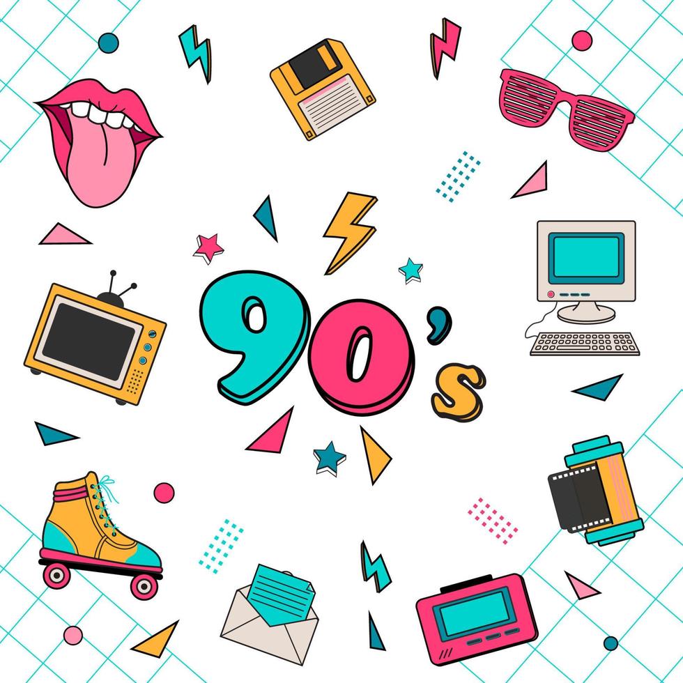 Classic 80s 90s elements Stickers vector illustration.
