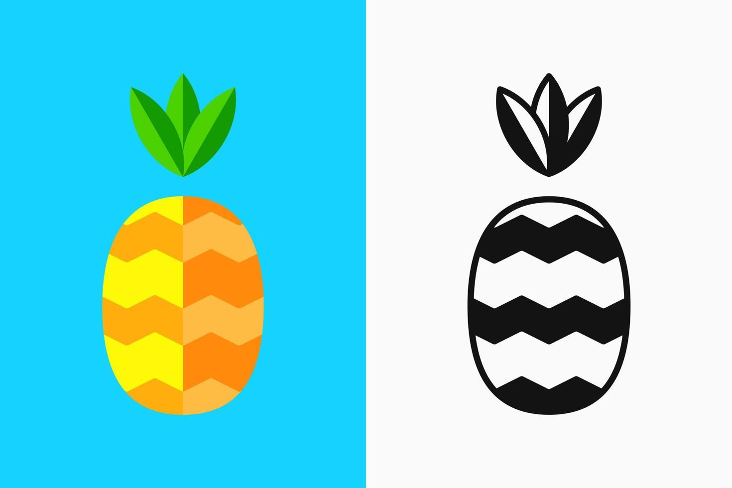Pineapple Icon. Fruit Logo Concept. Green,Yellow,Blue and Orange. Flat Vector Style. For Logo, Icon, Symbol and Sign