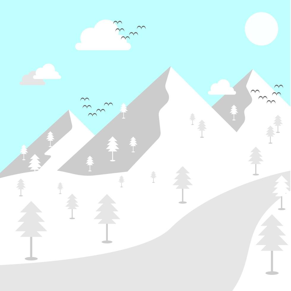 Snowy mountains. Landscape. White. blue Background. Flat vector. Mountain vector