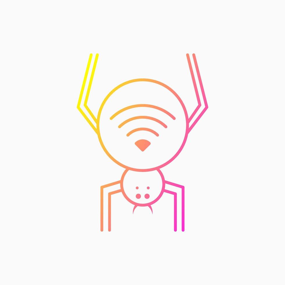 Spider Wireless Logo Concept. Gradient, Animal, Insect and Line Logotype. Yellow, Blue and Purple. Suitable for Logo, Icon, Symbol and Sign vector