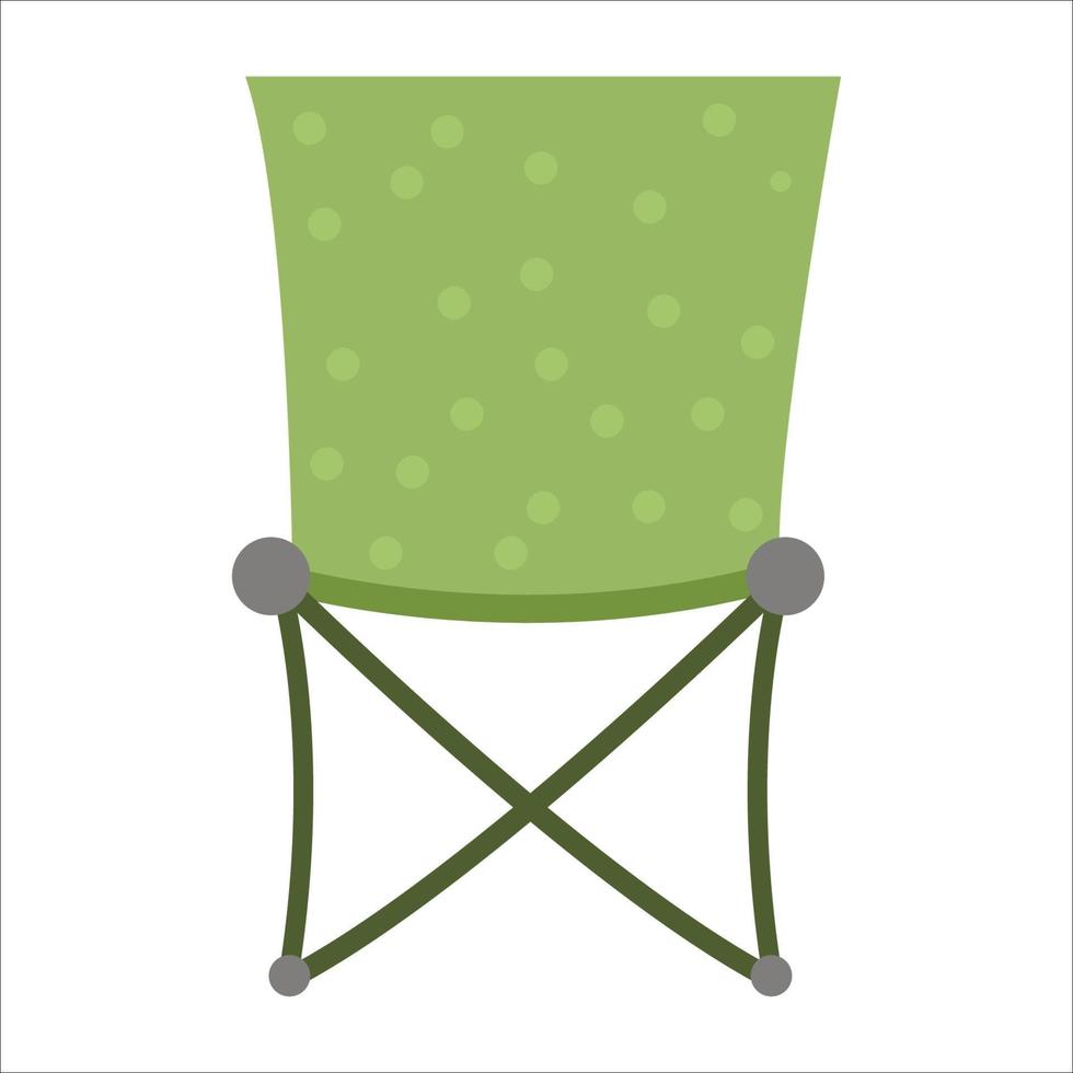 Vector green foldable chair icon isolated on white background. Cute tourist sitting place for rest or fishing. Camping portable stool illustration.