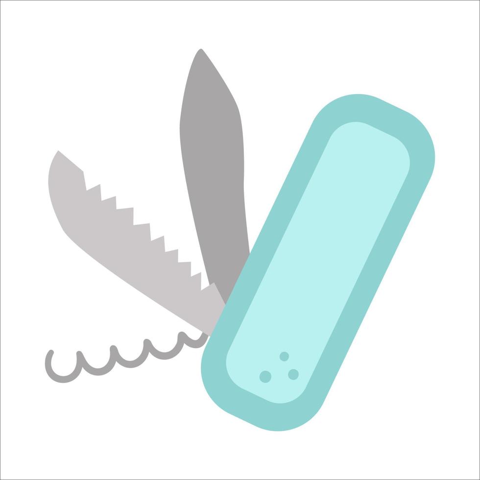 Vector folding knife icon isolated on white background. Portable cutting equipment illustration. Clasp device for active outdoor tourism. Corkscrew picture