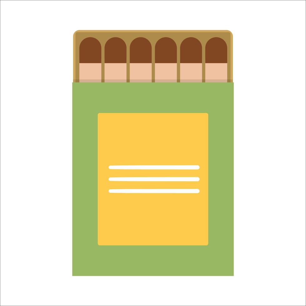 icono de caja de cerillas vectorial aislado sobre fondo blanco. ilustración de palo ardiente. imagen de paquete de fósforos de estilo plano. vector