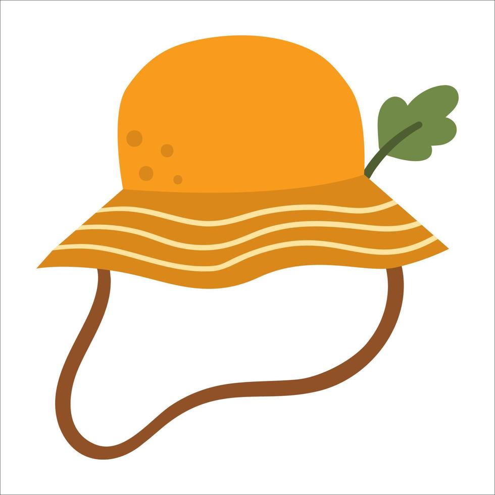 Ilustración de vector de sombrero de verano. icono de gorra brillante con hoja de roble. traje de cabeza de senderismo o camping aislado sobre fondo blanco. ropa para vacaciones activas al aire libre y turismo. foto de sombrero de panamá