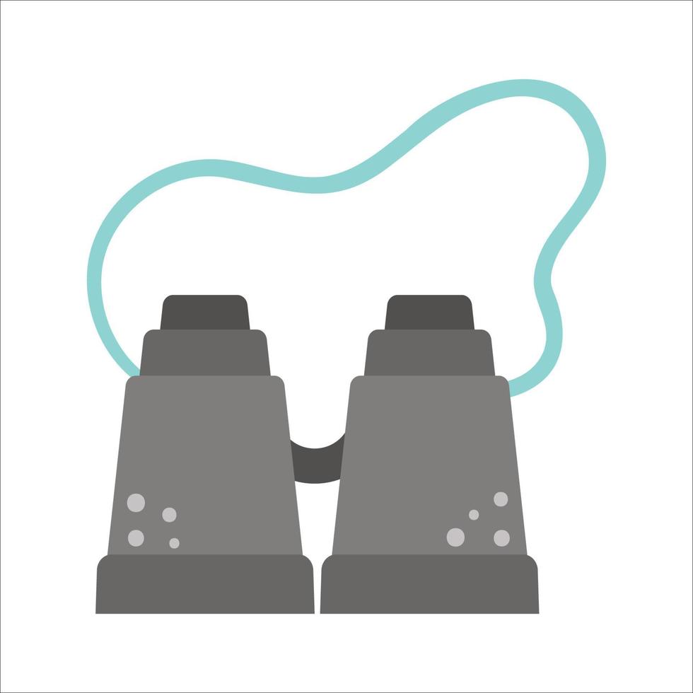 Vector flat illustration of a binoculars. Active traveling or search equipment icon. Travel object or spyglass isolated on white background. Hiking or camping infographic element.
