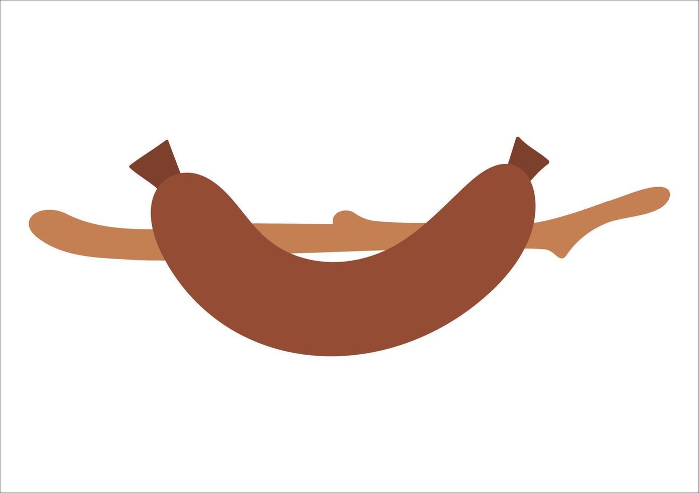 salchicha vectorial en el icono de ramita de árbol. ilustración de comida a la parrilla al aire libre de verano. Fogata comida rápida para comer al aire libre aislado sobre fondo blanco. vector