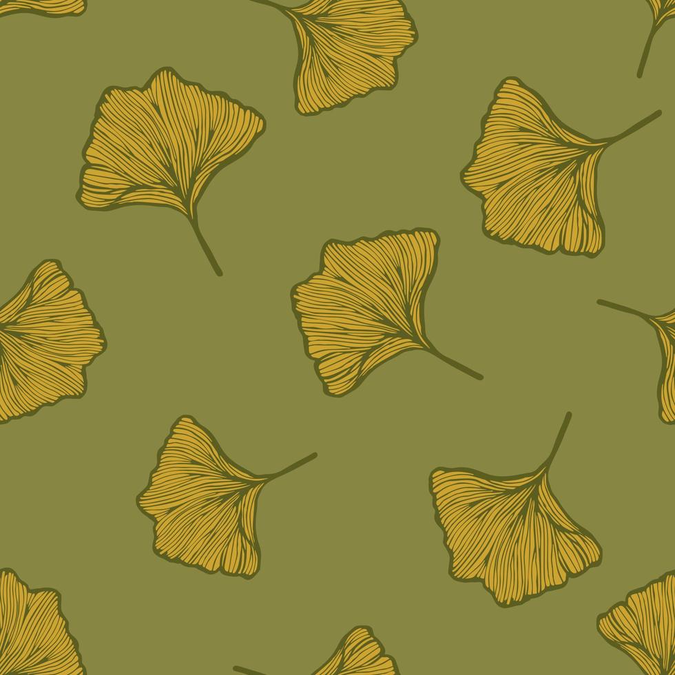 hojas grabadas de patrones sin fisuras ginkgo biloba. fondo vintage botánico con follaje en estilo dibujado a mano. vector