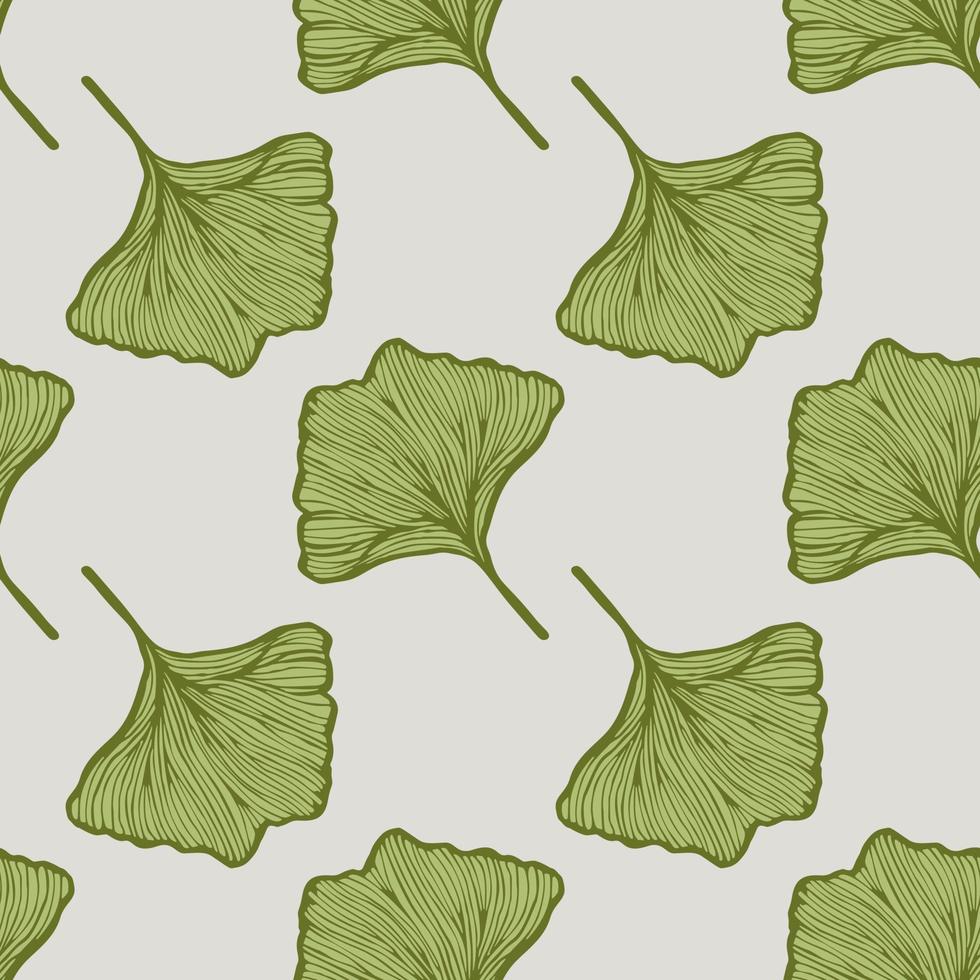 Seamless pattern engraved leaves Ginkgo Biloba. Vintage background botanical with foliage in hand drawn style. vector