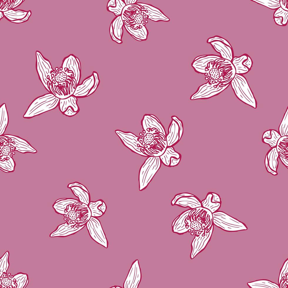 flor grabada de patrones sin fisuras. fondo vintage floral en estilo dibujado a mano. boceto de flores de primavera. vector