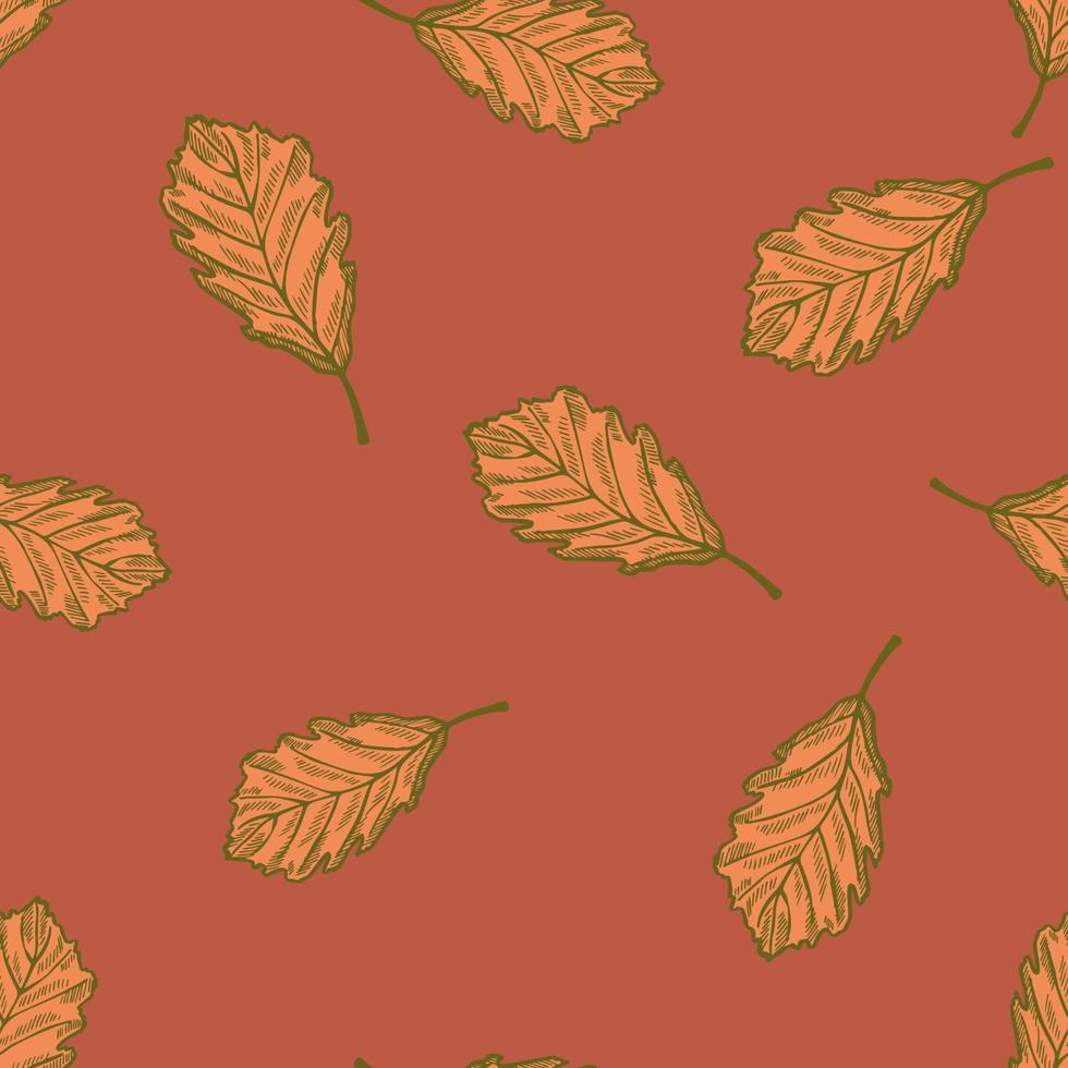 Leaves oak engraved seamless pattern. Vintage background botanical with forest foliage in hand drawn style. vector