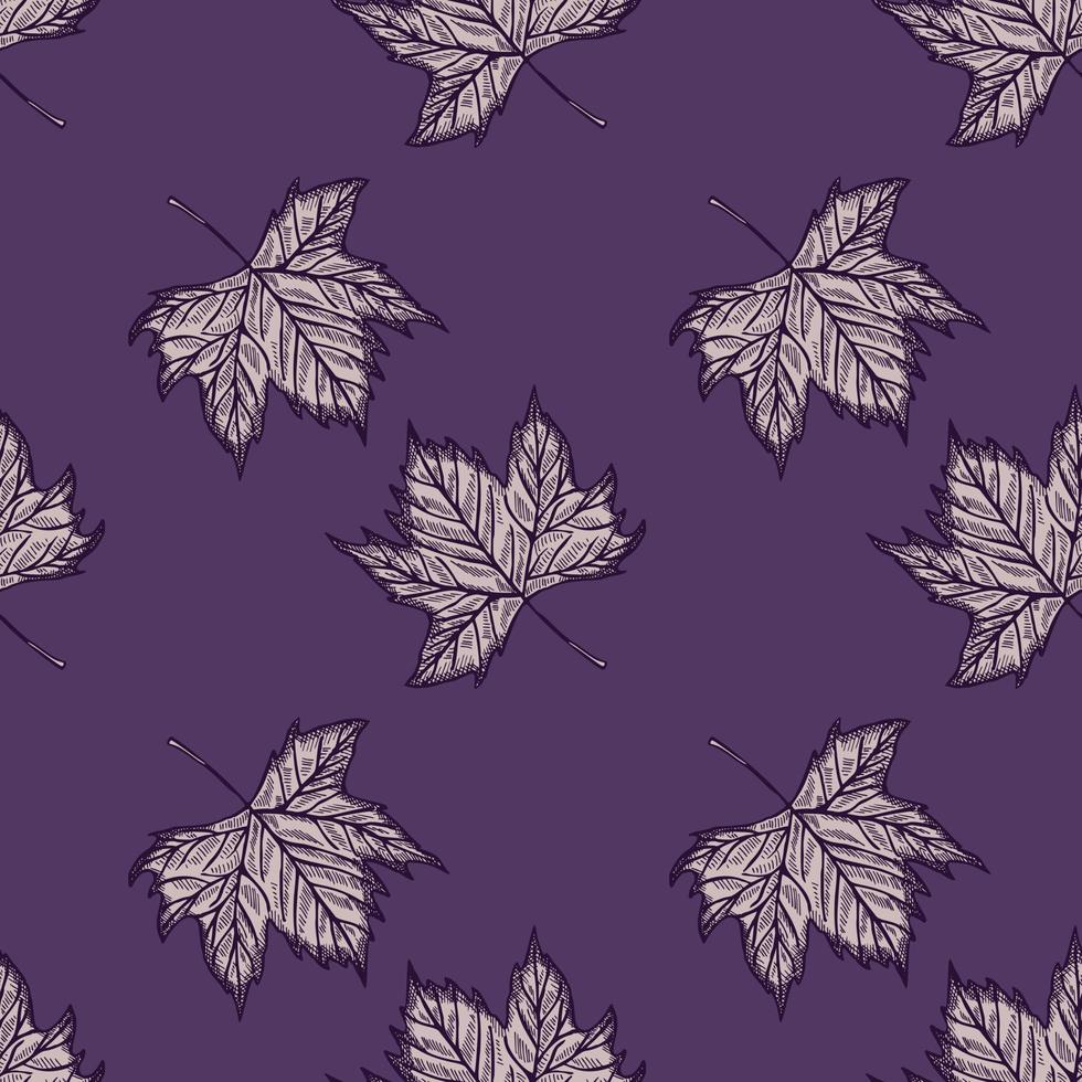 Leaves maple engraved seamless pattern. Vintage background botanical with canadian foliage in hand drawn style. vector