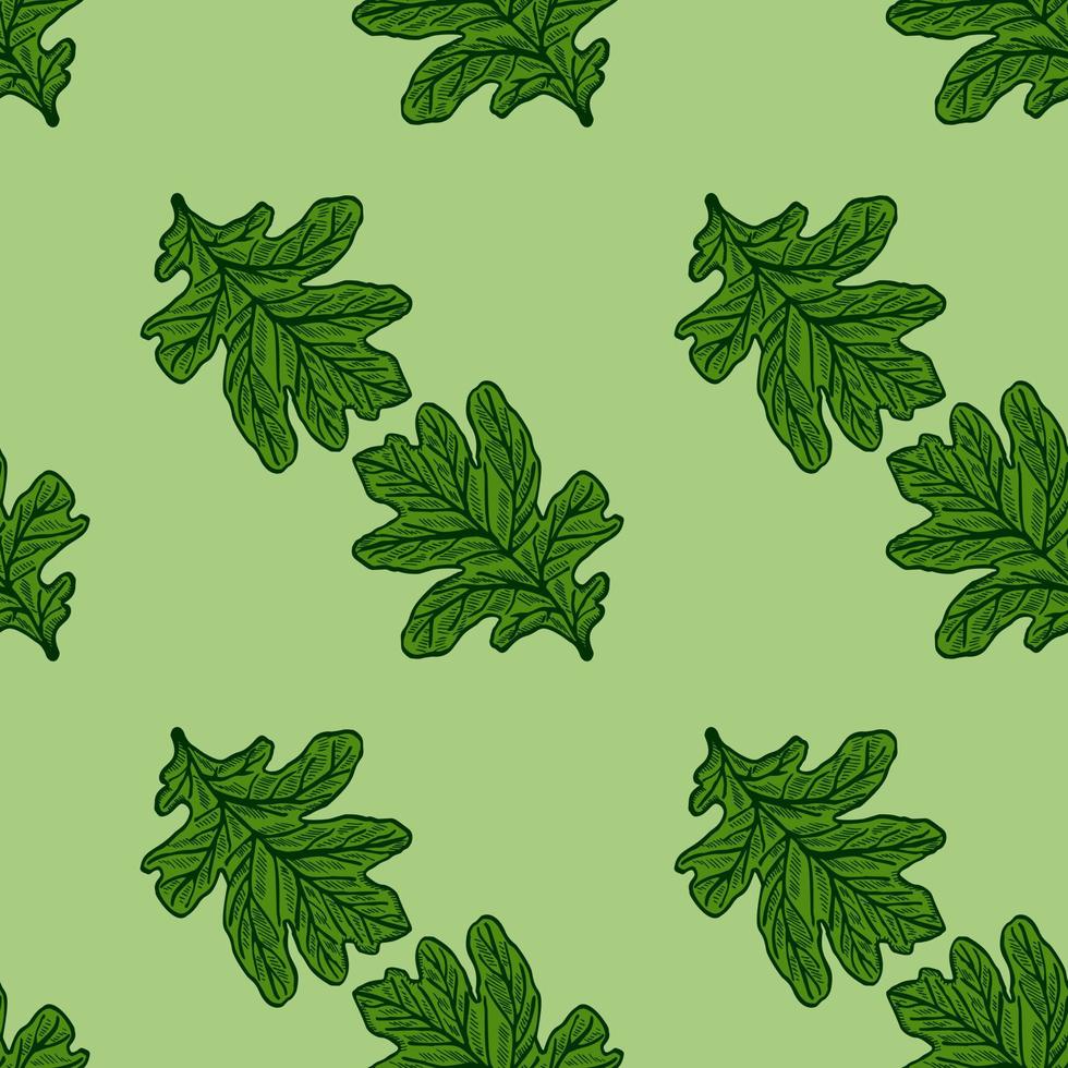 Leaves oak engraved seamless pattern. Retro background botanical with forest foliage in hand drawn style. vector