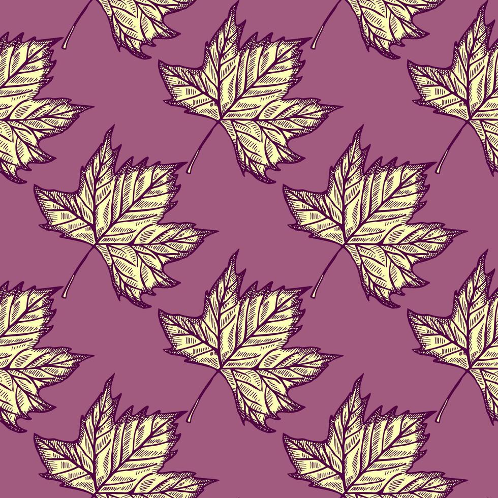 Leaves maple engraved seamless pattern. Vintage background botanical with canadian foliage in hand drawn style. vector