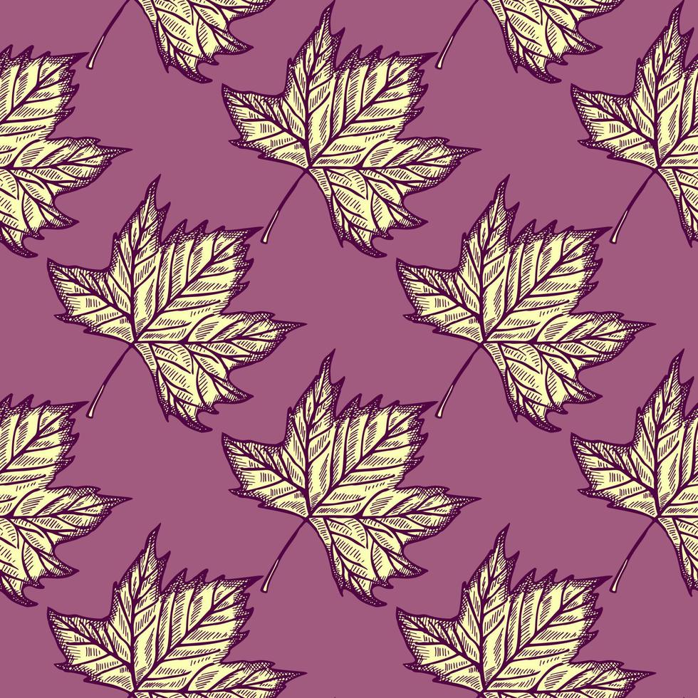 Leaves maple engraved seamless pattern. Vintage background botanical with canadian foliage in hand drawn style. vector