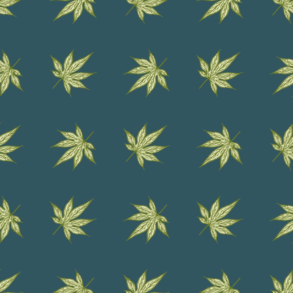 Leaves maple canadian engraved seamless pattern. Vintage background botanical leaf cannabis in hand drawn style. vector