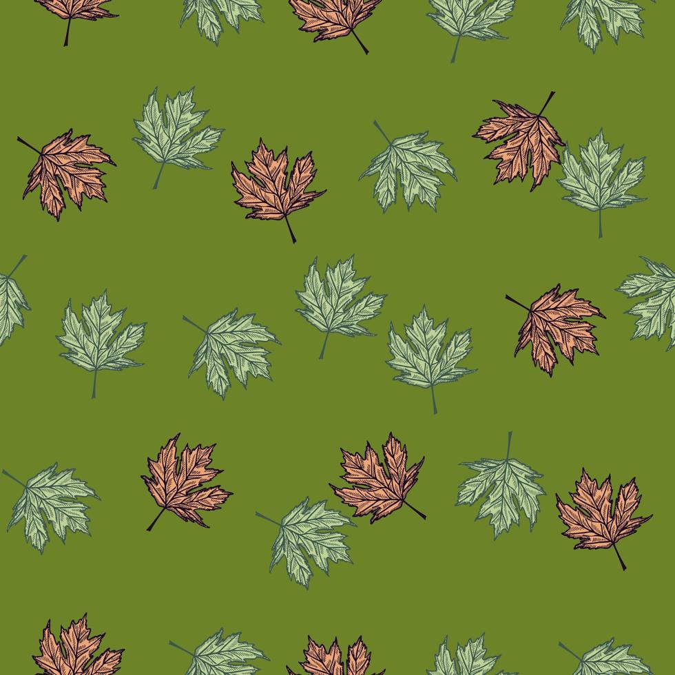 Leaves maple canadian engraved seamless pattern. Vintage background botanical with foliage in hand drawn style. vector