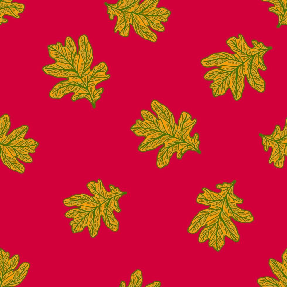 Leaves oak engraved seamless pattern. Retro background botanical with forest foliage in hand drawn style. vector