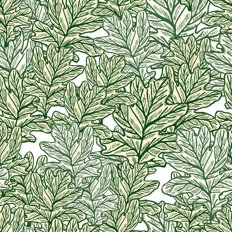Leaves oak engraved seamless pattern. Retro background botanical with forest foliage in hand drawn style. vector