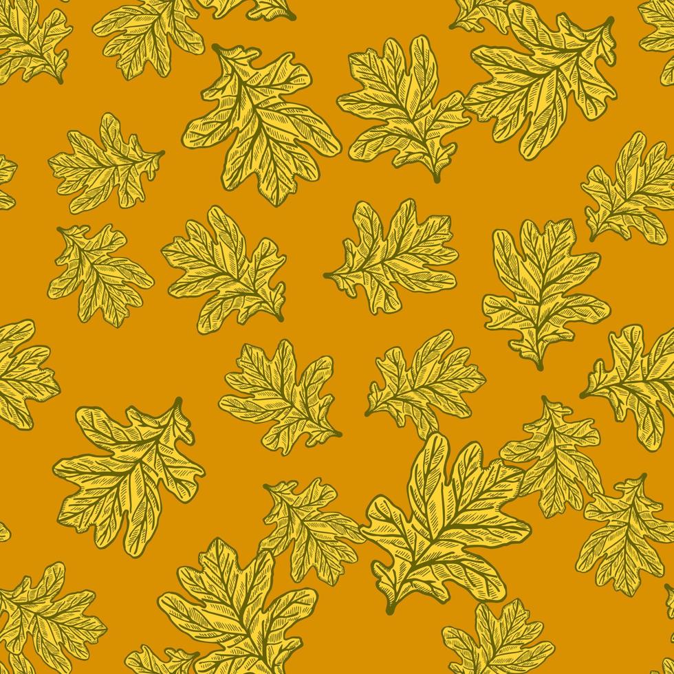 hojas de roble grabado de patrones sin fisuras. fondo retro botánico con follaje forestal en estilo dibujado a mano. vector
