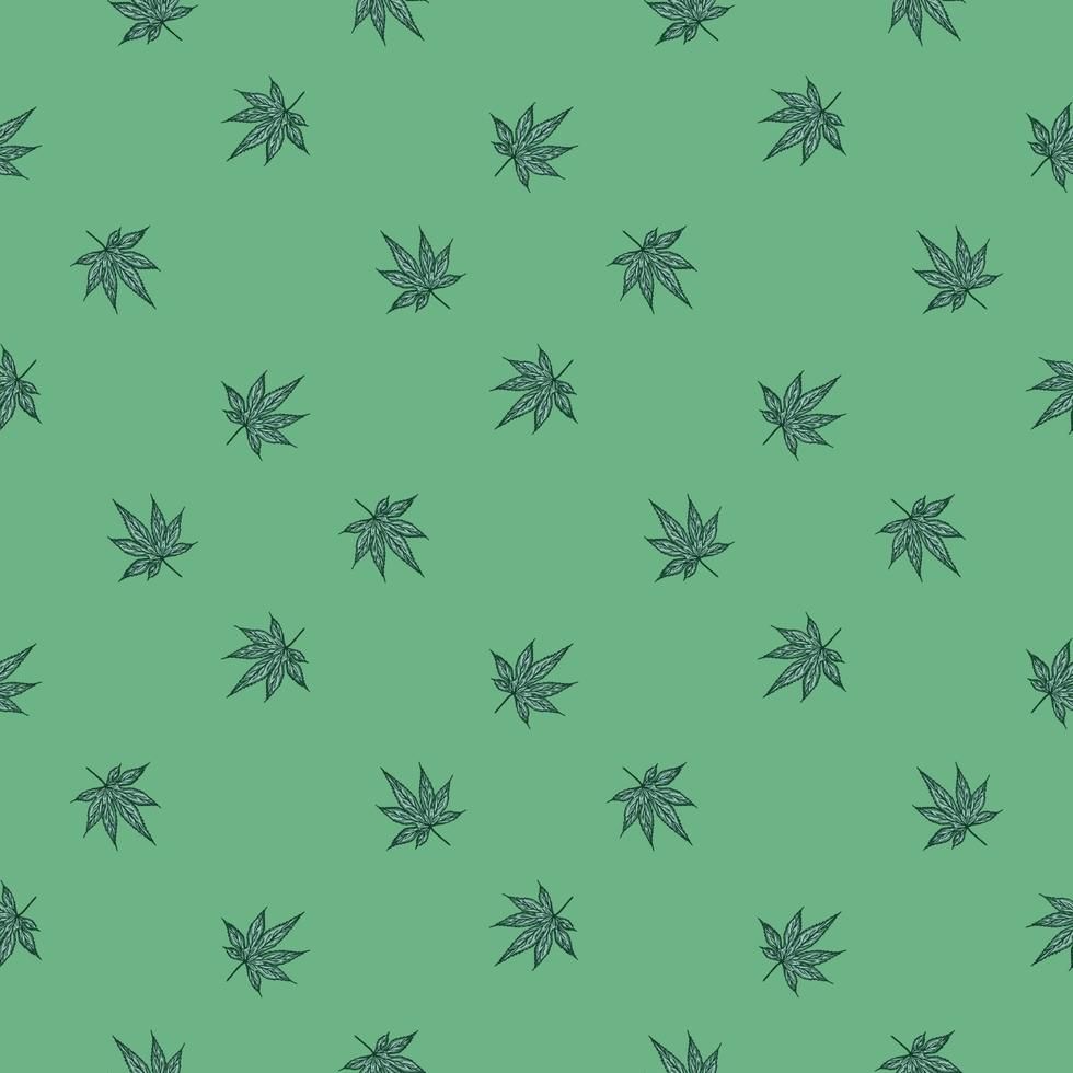 Leaves maple canadian engraved seamless pattern. Vintage background botanical leaf cannabis in hand drawn style. vector