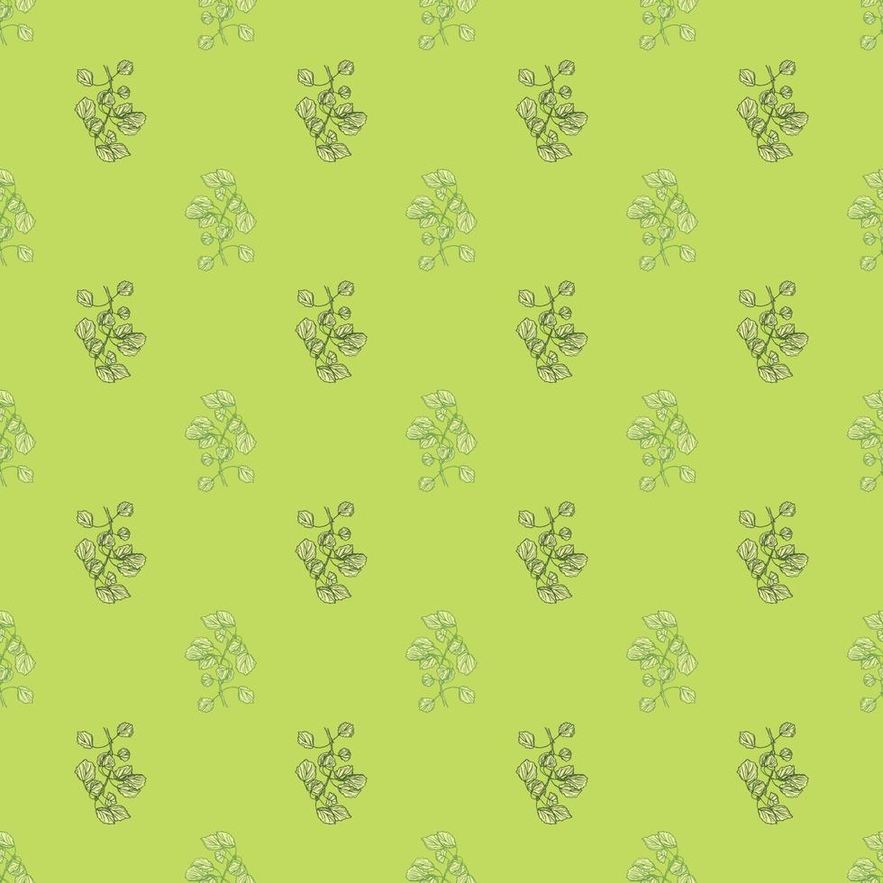 Seamless pattern engraved tree branches. Vintage background summer twigs in hand drawn style. vector