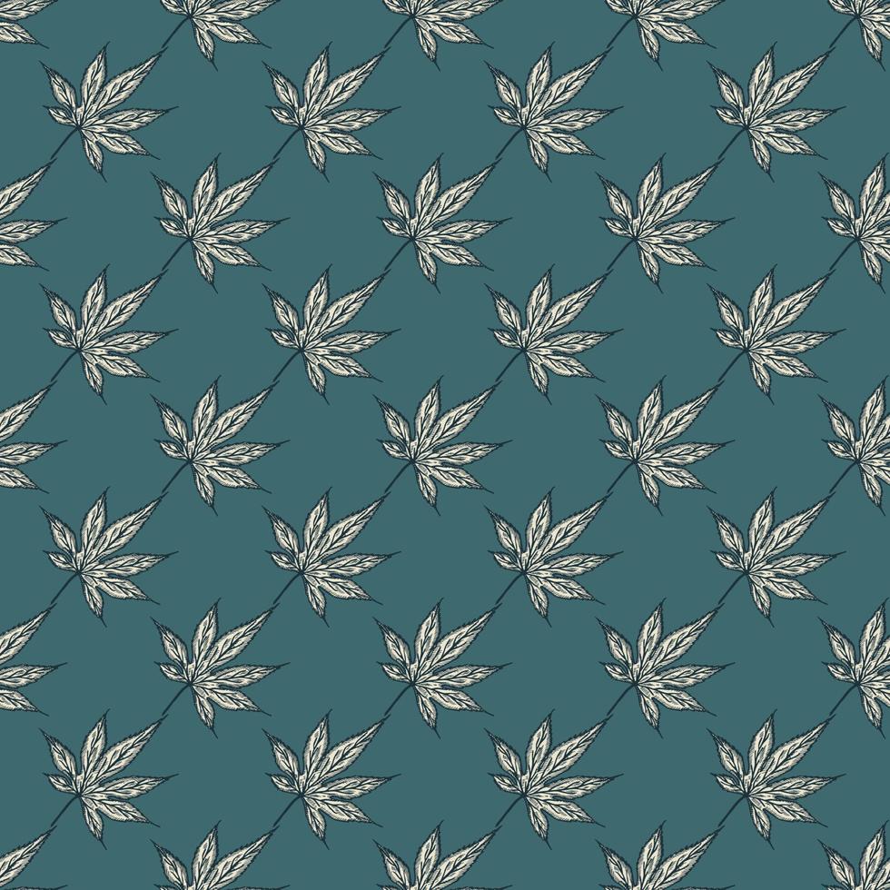 Leaves maple canadian engraved seamless pattern. Vintage background botanical leaf cannabis in hand drawn style. vector