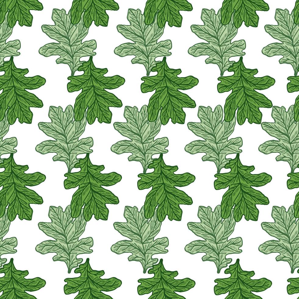 Leaves oak engraved seamless pattern. Retro background botanical with forest foliage in hand drawn style. vector