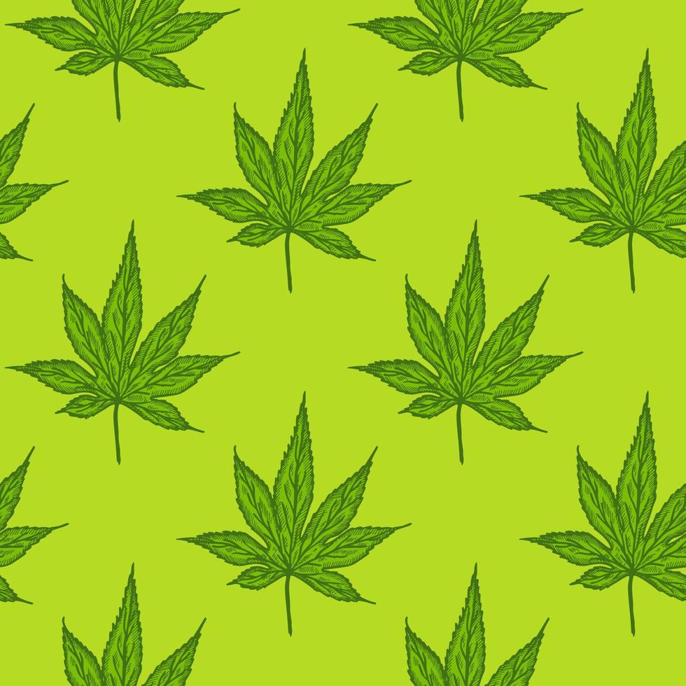 hojas de arce canadiense grabado de patrones sin fisuras. cannabis de hoja botánica de fondo vintage en estilo dibujado a mano. vector