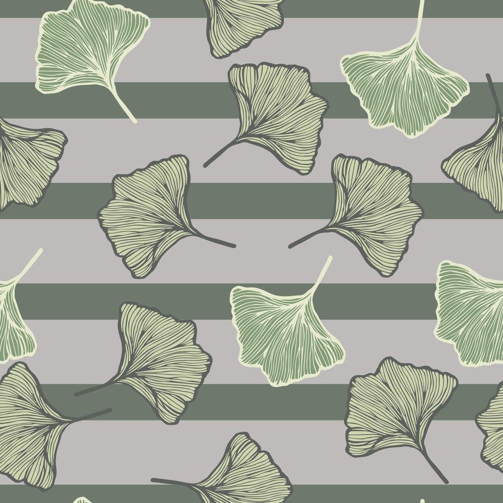 Seamless pattern engraved leaves Ginkgo Biloba. Vintage background botanical with foliage in hand drawn style. vector