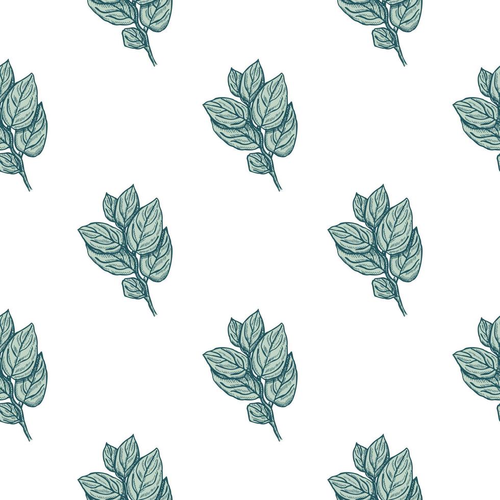 Seamless pattern engraved tree branches. Vintage background summer twigs in hand drawn style. vector