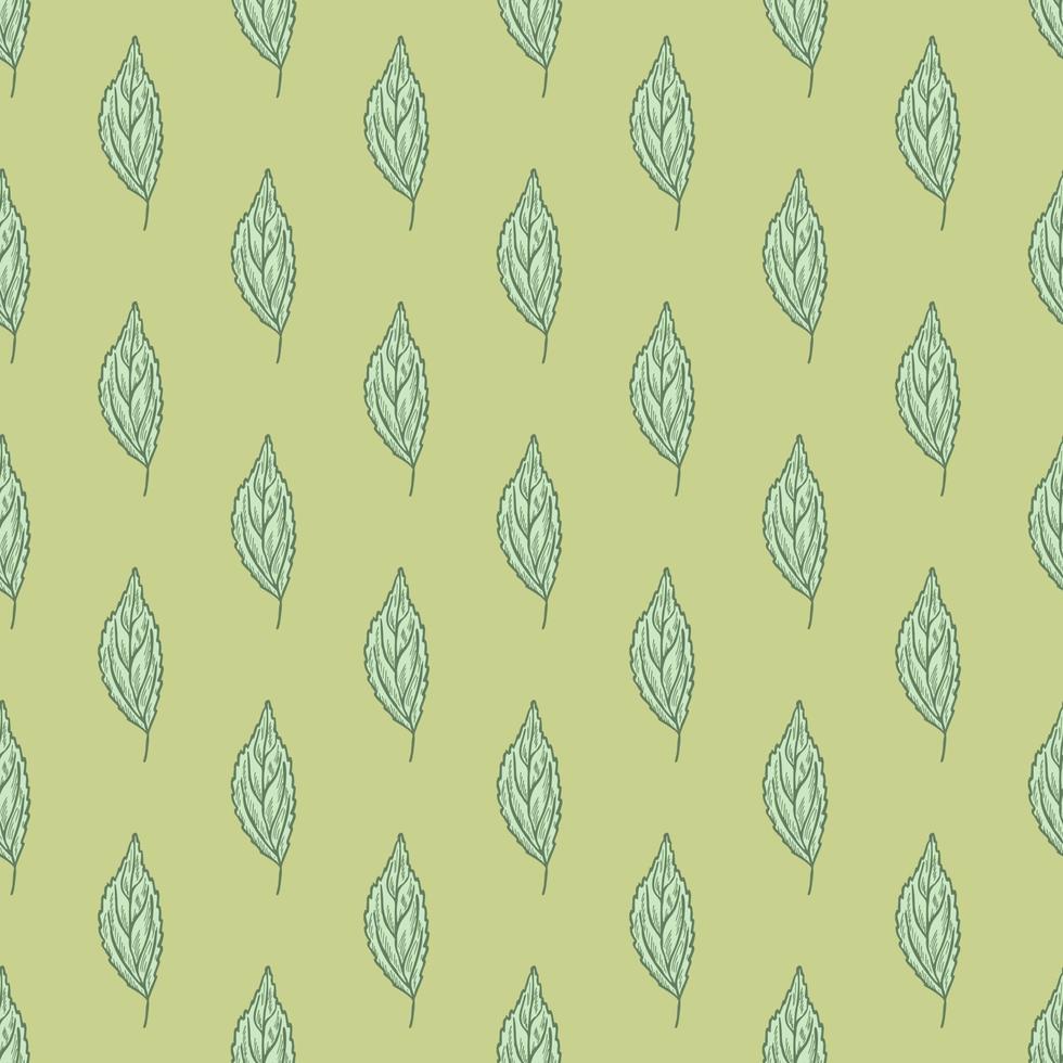 Seamless pattern engraved tree leaves. Vintage background botanical with foliage in hand drawn style. vector