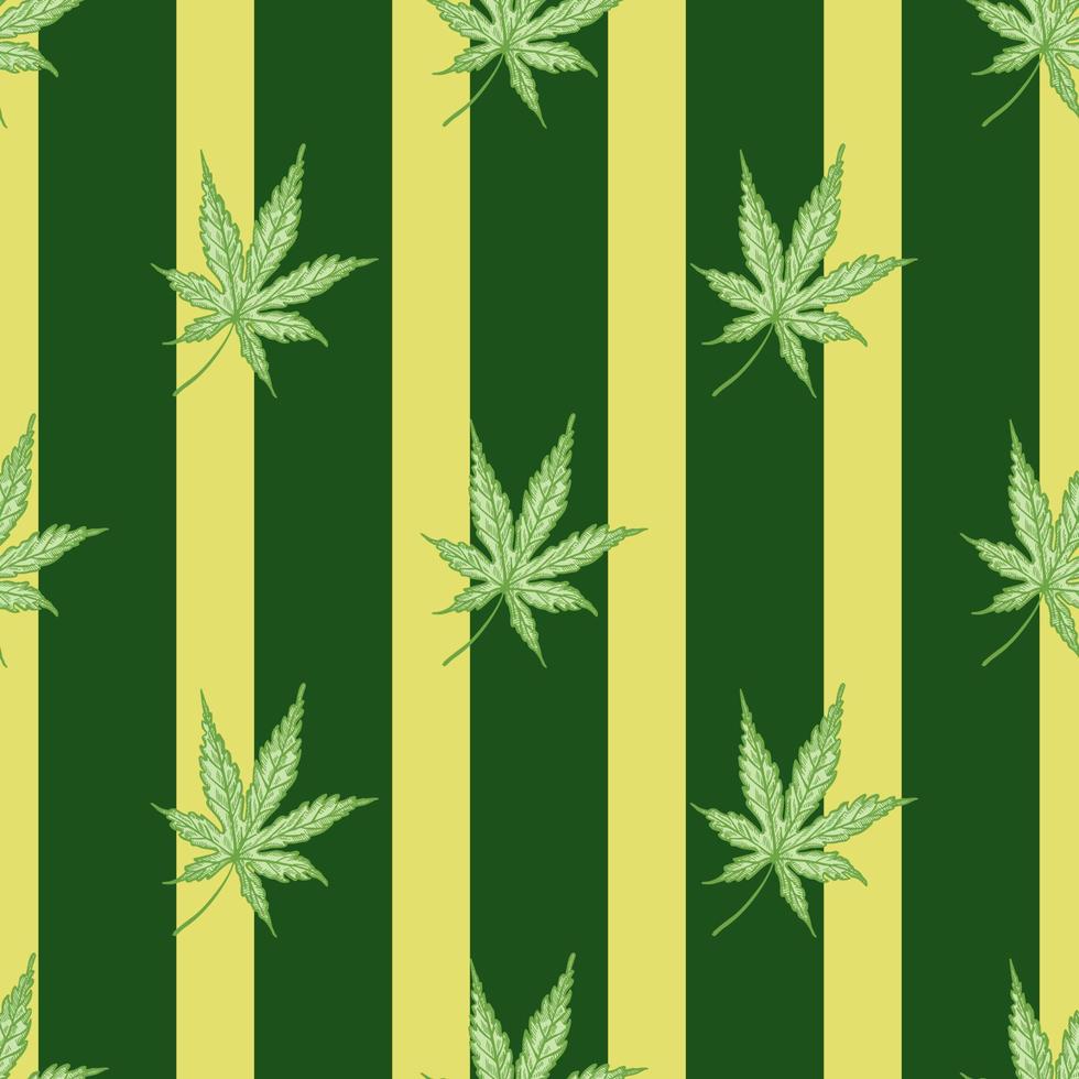 Leaves cannabis engraved seamless pattern. Retro background botanical with leaf marijuana in hand drawn style. vector