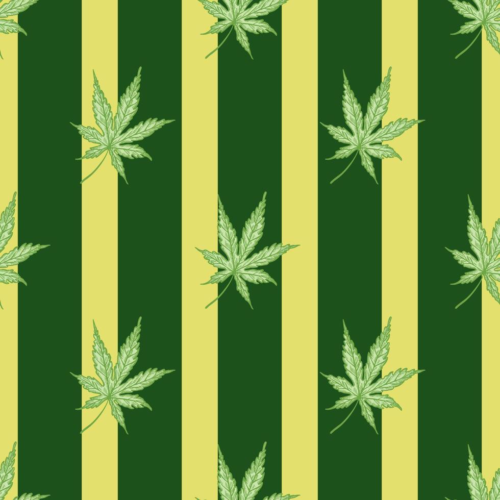 hojas de cannabis grabadas de patrones sin fisuras. fondo retro botánico con hoja de marihuana en estilo dibujado a mano. vector