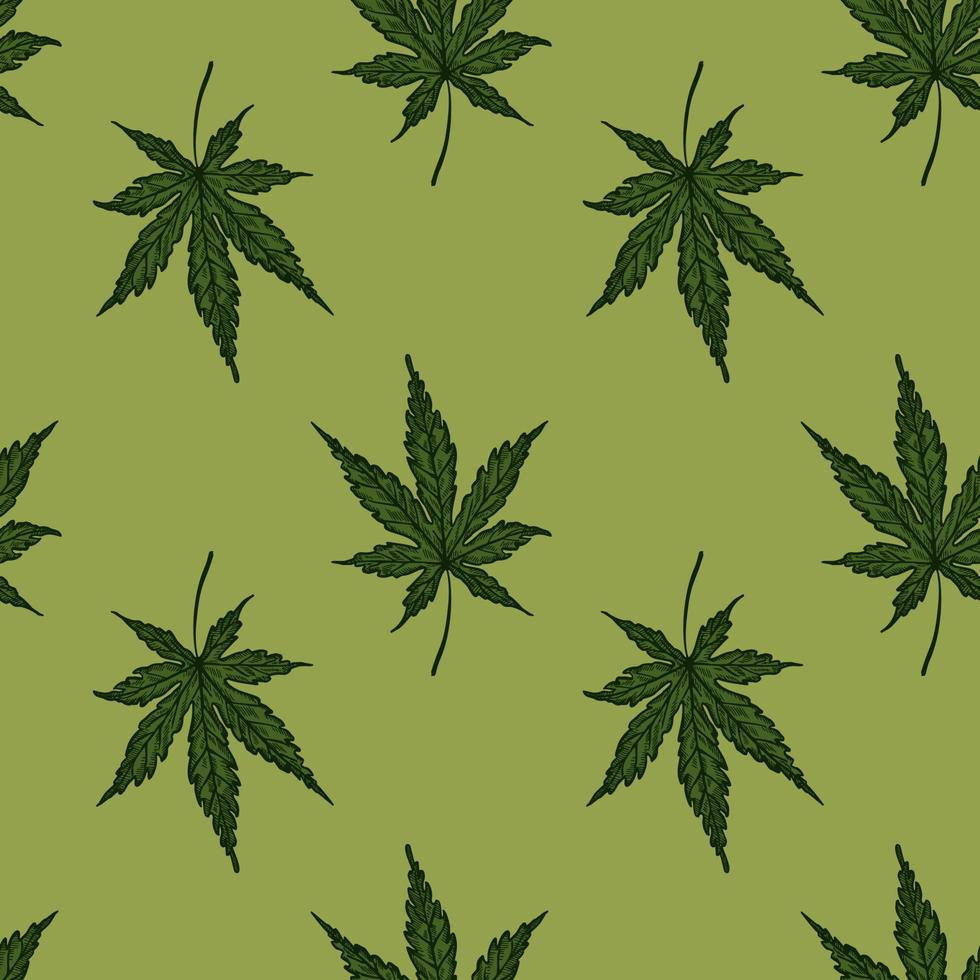 Leaves cannabis engraved seamless pattern. Retro background botanical with leaf marijuana in hand drawn style. vector
