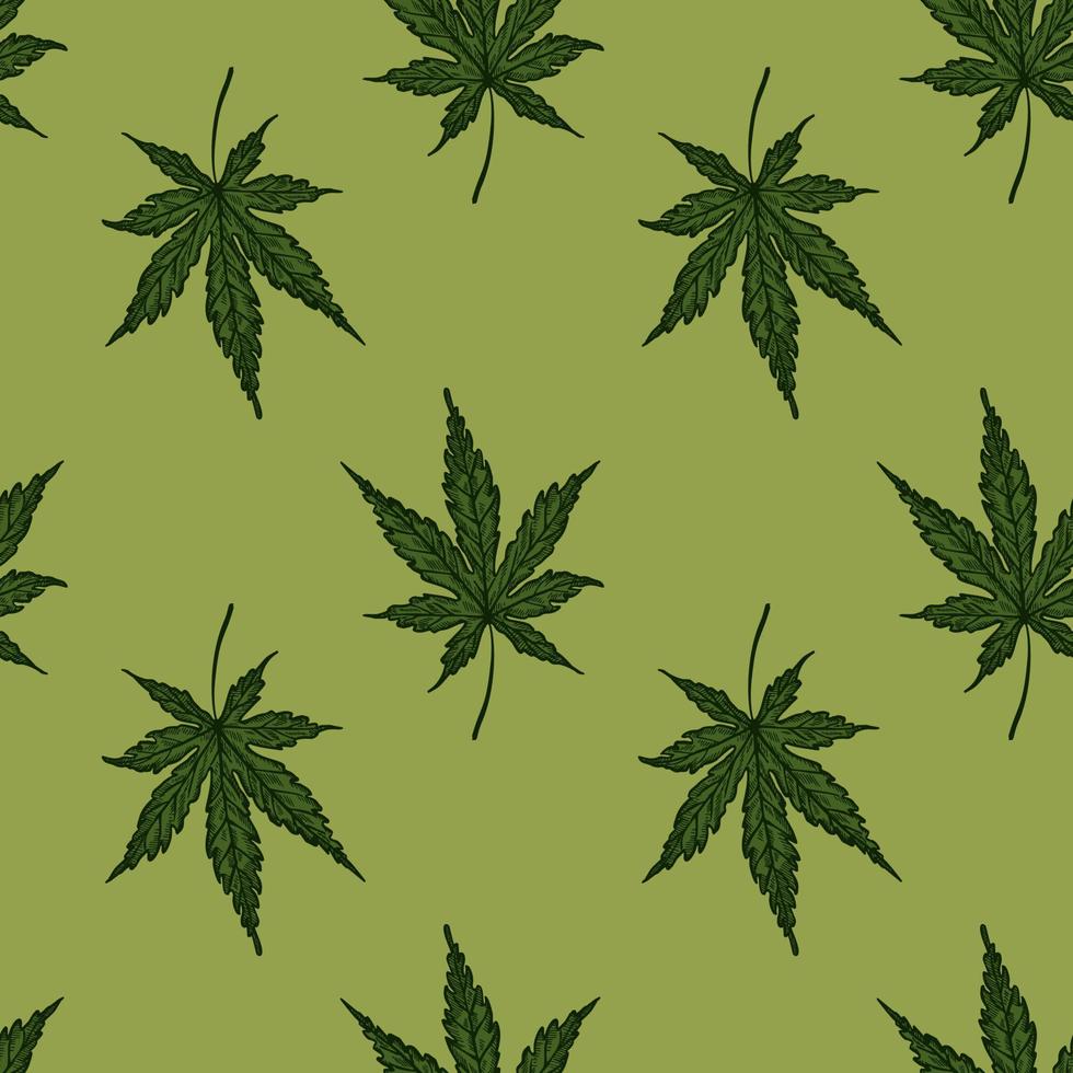 Leaves cannabis engraved seamless pattern. Retro background botanical with leaf marijuana in hand drawn style. vector