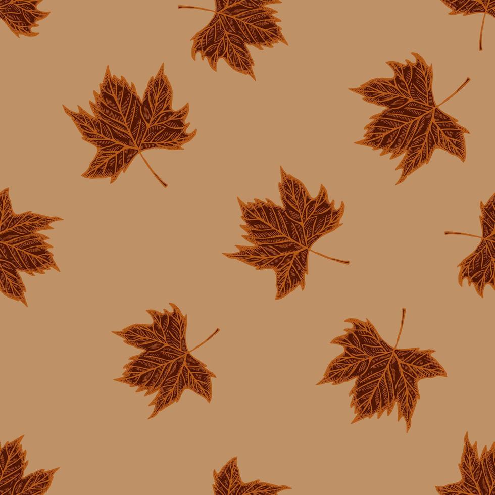 Leaves maple engraved seamless pattern. Vintage background botanical with canadian foliage in hand drawn style. vector
