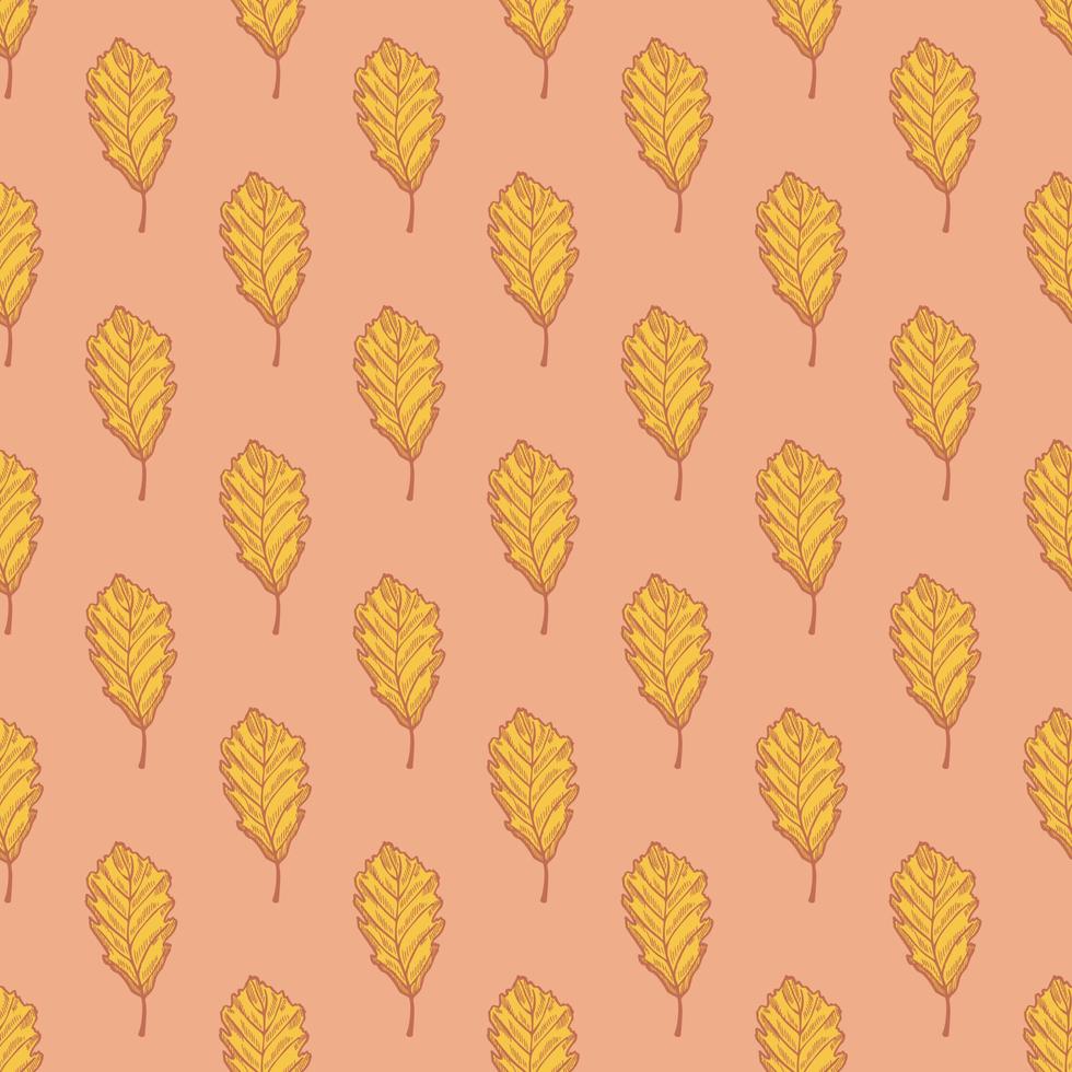 Leaves oak engraved seamless pattern. Vintage background botanical with forest foliage in hand drawn style. vector