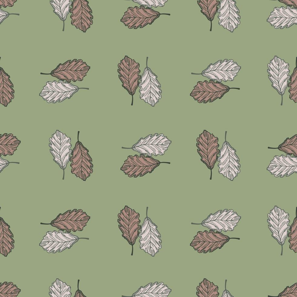 Leaves oak engraved seamless pattern. Vintage background botanical with forest foliage in hand drawn style. vector